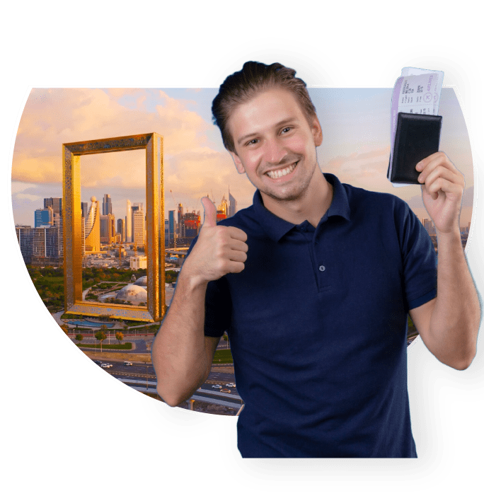 Men Holding Golden Visa of UAE and Dubai Frame